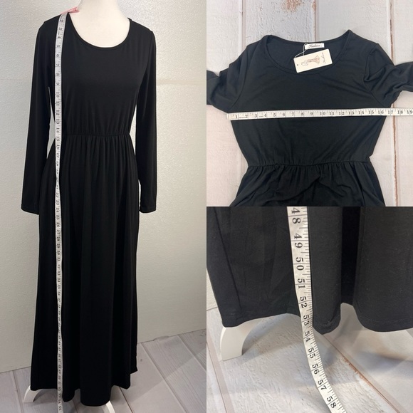NWT Women's Long  Sleeve Loose Plain Long Casual Empire Waist Maxi Dress SIZE S - Picture 16 of 17